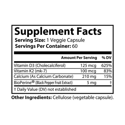 Vitamin K2 + D3 Supplement (60 Capsules) - Food Supplements - MVP Supplements